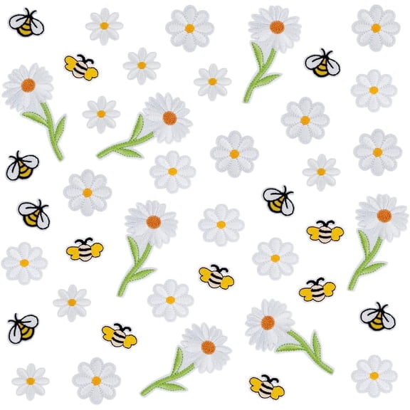 42pcs 6 Styles Iron On Patches Flower Bee Embroidered Sew Applique Repair Patch for T-Shirt Backpack Hoodies Shoes Bags Jeans Repair Bee Themed Birthday Party Decorations colorful DIY