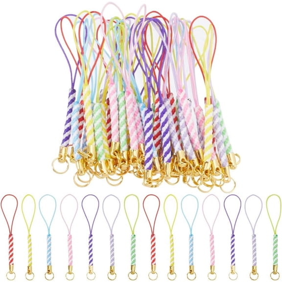 42pcs 7 Colors Nylon Phone Lanyard Colorful Stripe Adjustable Connectors Hand Wrist Lariat Cord Strap with Lobster Clasp Rope for Cell Phone Camera Keys Keychain Case Holder