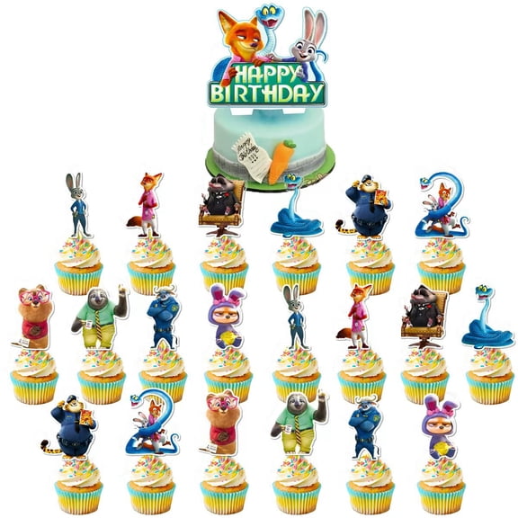 42pcs Cartoon Cake Decorations with 40pcs Cupcake Toppers, 2pcs Cake Topper for Cartoon Birthday Party Supplies