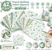 42Pcs 10"x10" Quilting Fabric Squares Precuts 100% Cotton Floral Fabric Bundles for Patchwork, Sewing and DIY Crafts Style 9