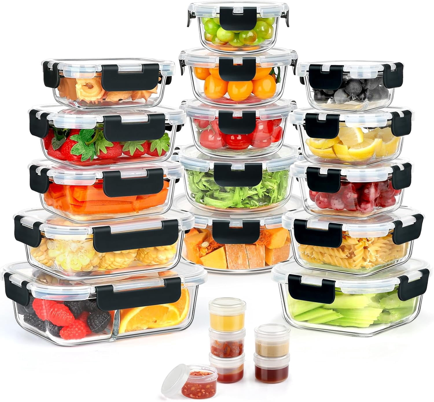 Lockable Stackable Glass Containers 42pcs Glass Food Storage Containers with Snap Locking Lids Set, Glass ...