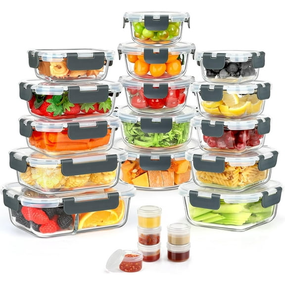 42pcs Glass Food Storage Containers with Snap Locking Lids Set, Glass Meal Prep Containers ,Leak Proof Lunch Containers