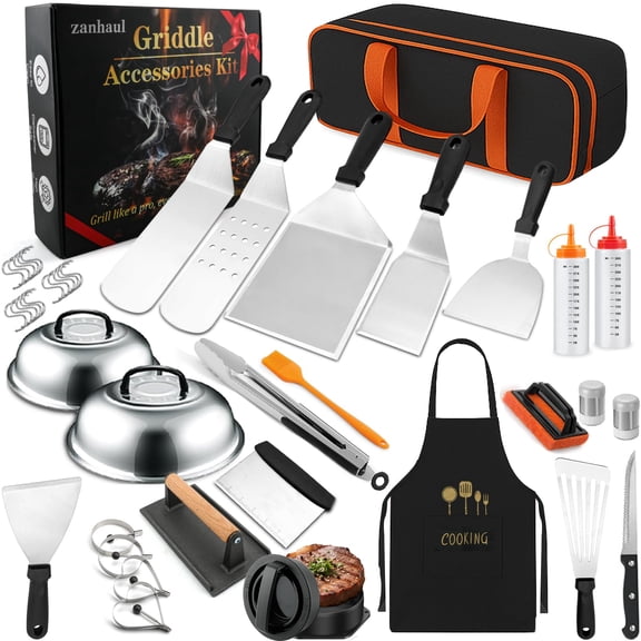 42pcs Griddle Accessories Kit For Blackstone And Camp Chef  Professional Flat Top Grill Tools Set With Enlarged Spatulas Basting Cover Scraper Carry Bag Complete Outdoor Bbq Grilling