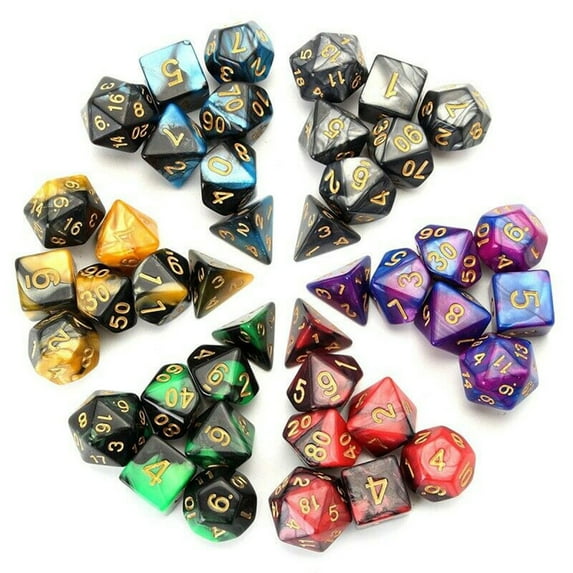 42pcs Polyhedral Dice Set Gold Painted Lettering Polyhedral 7-Die Sets with Pouches for Dungeons and Dragons DND RPG MTG Dice Set of 7 d4 d6 d8 d10 d12 d20