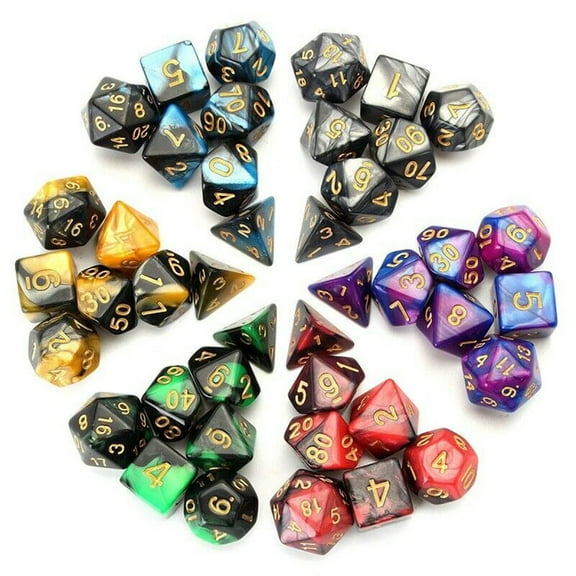 42pcs Polyhedral Dice Set Gold Painted Lettering Polyhedral 7-Die Sets with Pouches for Dungeons and Dragons DND RPG MTG Dice Set of 7 d4 d6 d8 d10 d12 d20