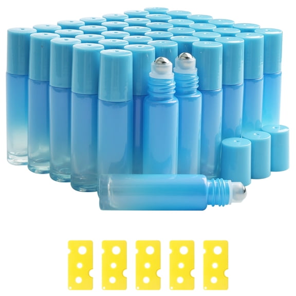42pcs Roller Bottle, 10mL(0.34 Empty Refillable Roll-on Bottle, 5 Opener 5 Funnels with Stainless Steel Roller Balls and Caps for Travel, Perfume and Lip Gloss-Blue