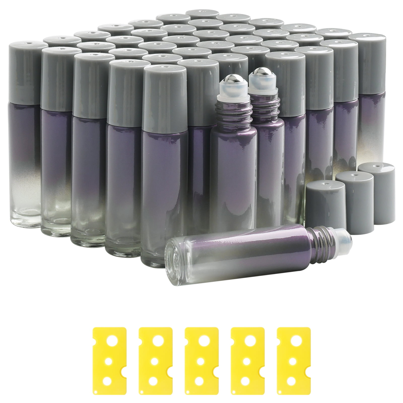 42pcs Roller Bottle, 10mL(0.34 Empty Refillable Roll-on Bottle, 5 Opener 5 Funnels with Stainless Steel Roller Balls and Caps for Travel, Perfume and Lip Gloss-Grey