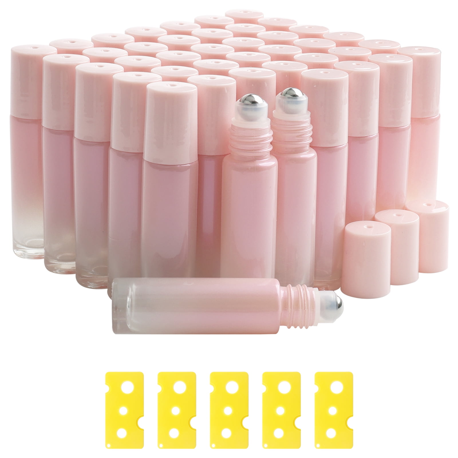 42pcs Roller Bottle, 10mL(0.34 Empty Refillable Roll-on Bottle, 5 Opener 5 Funnels with Stainless Steel Roller Balls and Caps for Travel, Perfume and Lip Gloss-Pink