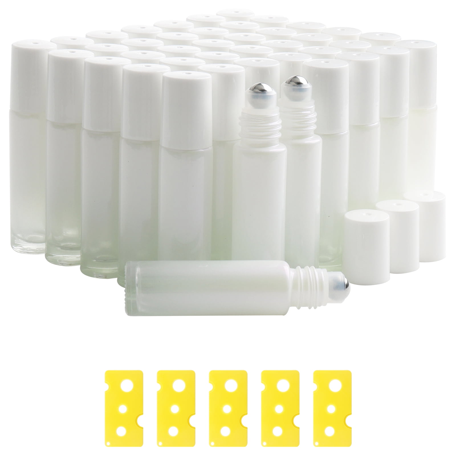 42pcs Roller Bottle, 10mL(0.34 Empty Refillable Roll-on Bottle, 5 Opener 5 Funnels with Stainless Steel Roller Balls and Caps for Travel, Perfume and Lip Gloss-White