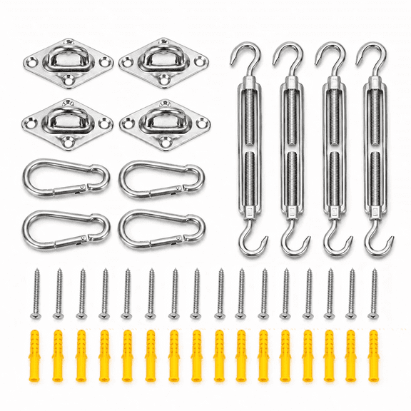 42Pcs Stainless Steel Shade Sail Hardware Kit  Complete Mounting Set for Triangle and Square Shade Sails