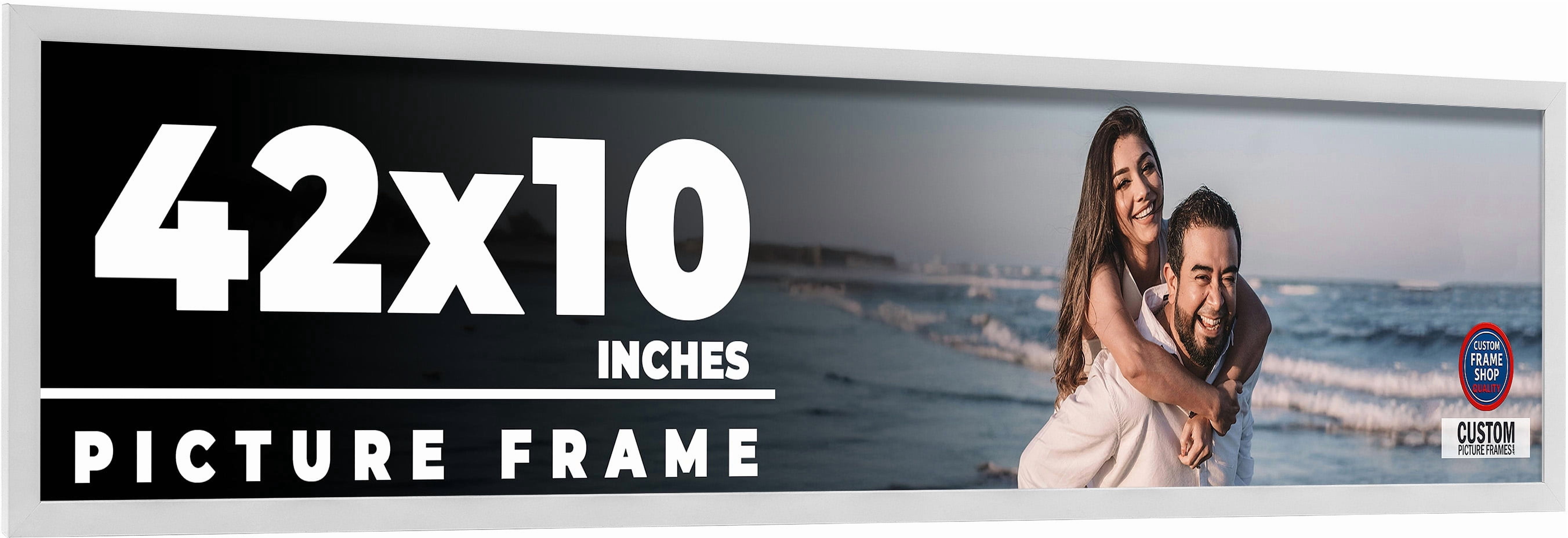 42x10 Frame White Solid Wood Picture Frame Includes UV Acrylic Shatter ...
