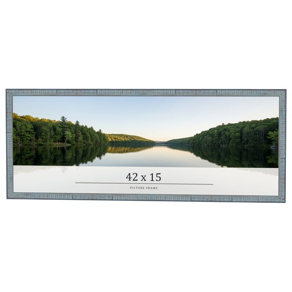 42x15 Frame Blue Scuffed Farm Board Solid Wood Picture Frame Width 0.75 Inches | Interior Depth 0.5