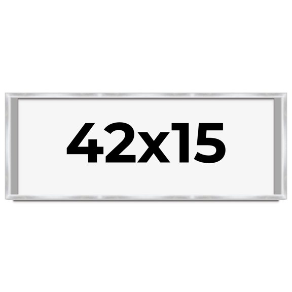 42x15 Frame Silver Whitewashed Wood Grain Solid Wood Shadow Box | 0.75 Inch Moulding Width | 0.75
