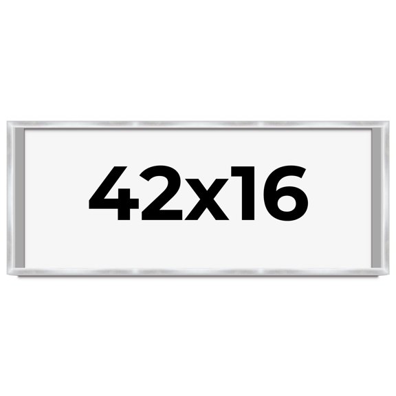 42x16 Frame Silver Whitewashed Wood Grain Solid Wood Shadow Box | 0.75 Inch Moulding Width | 0.75