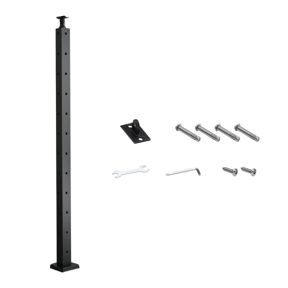 42x1x2 Inch Corner Cable Railing Post, Stainless Steel with Pre-Drilled Holes, Horizontal & Curved Bracket, Black, 1-Pack