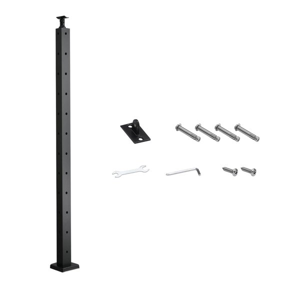 42x1x2 Inch L Pre-Drilled Corner Stainless Steel Cable Railing Post, Deck Baluster with Horizontal & Curved Mount Brackets Black Single Pack