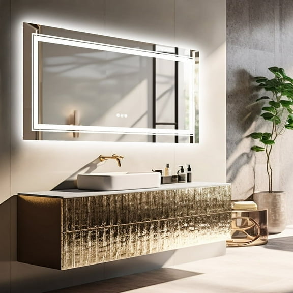 42x20 inch Extra Large Rectangle Bathroom Mirror LED Vanity Dimmable Backlit Anti-Fog Memory with Front and Backlight Shatter-Proof