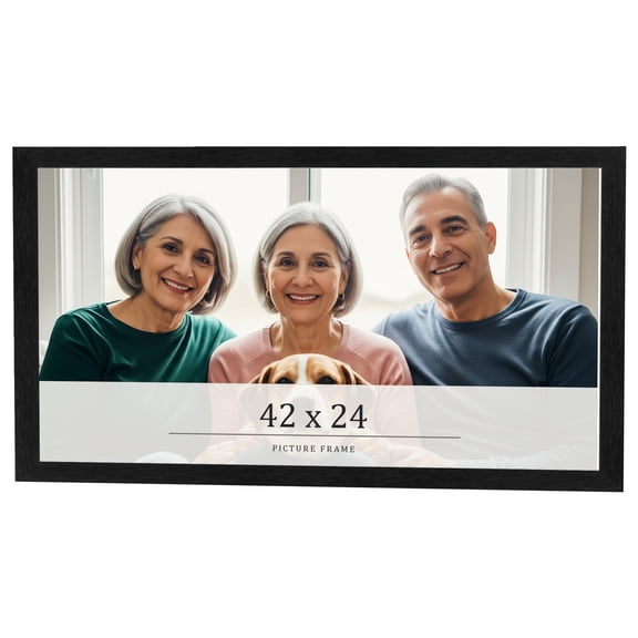 42x24 Frame Black Charcoal Grey Wood Textured Picture Frame | 0.75 Inch Moulding Width | Gunmetal