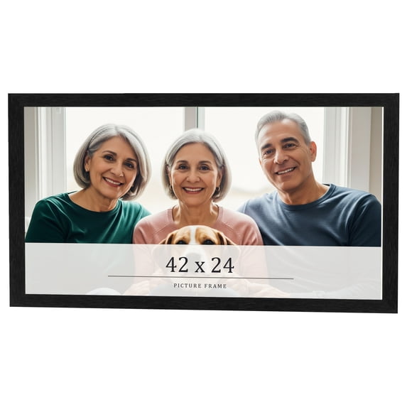 42x24 Frame Black Charcoal Grey Wood Textured Picture Frame | 0.75 Inch Moulding Width | Gunmetal