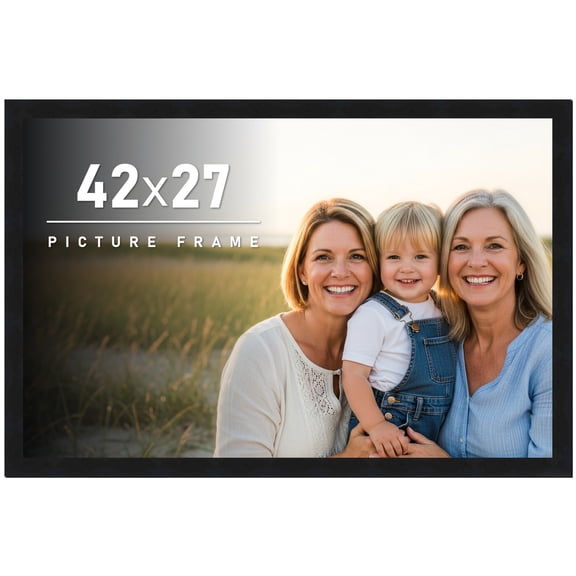 42x27 Frame Black Solid Wood Picture Frame | 0.75 Inch Moulding Width | Includes UV Acrylic