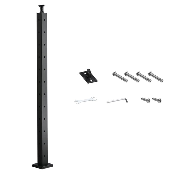 42x2x2" Black Stainless Steel Corner Cable Railing Post, Pre-Drilled L-Shape Hole with Bracket, 1-Pack