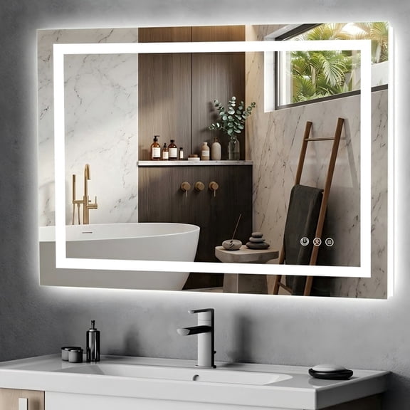 42x30 in LED Bathroom Mirror with Lights, Vanity Mirror for Wall with Memory Function Anti-Fog Tempered Glass