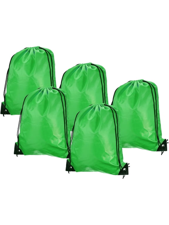 42x34cm Nylon Drawstring Bag, 10 Pack Storage Bulk Cinch Backpack Sack for Gym Sports Outdoor Traveling, Dark Green
