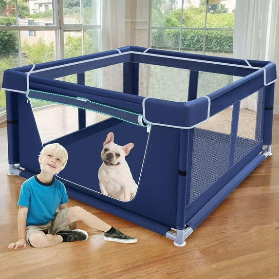 42x42 Puppy Playpen with Gate, Playpen for Puppies or Small Dogs, DogFence Pet Playpen for Indoor & Outdoor, Sturdy Safety DogPen with Thickened Fabric, High-Strength Nylon Wire Mesh