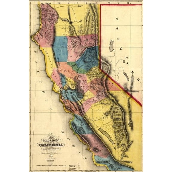 42x63 Poster; Gold Rush Era Map Of Gold Region California 1851