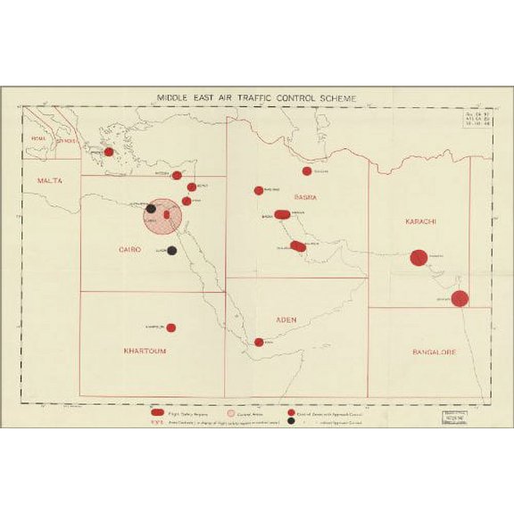42x63 Poster; Map Of Middle East Air Traffic Control 1946