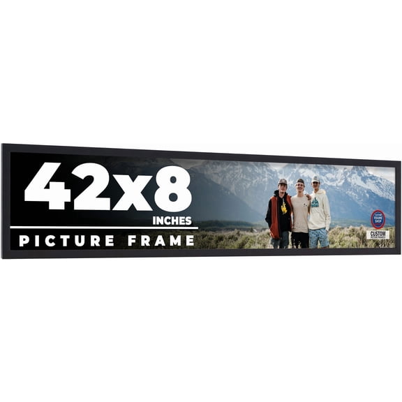42x8 Frame Black Real Wood Picture Frame Width 0.75 inches | Interior Frame Depth 0.5 inches | Noir