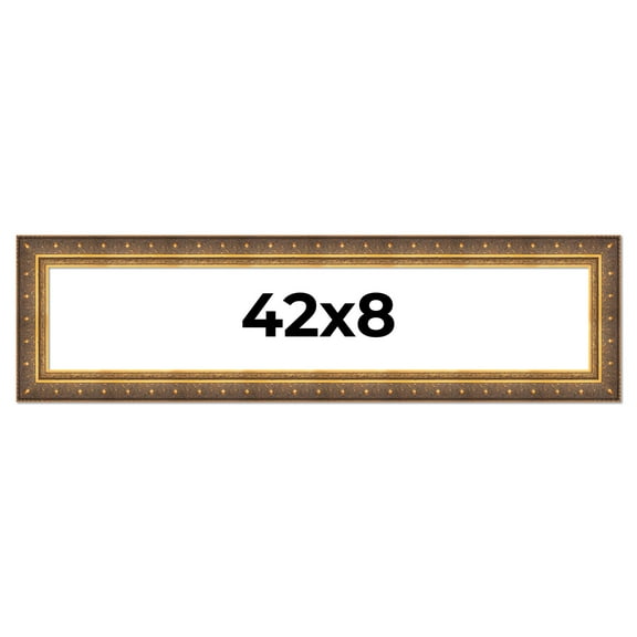 42x8 Frame Vintage Gold Solid Wood Picture Frame | 2.5 Inch Moulding Width | Ornate Bronze Museo