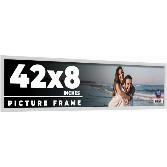 42x8 Frame White Solid Wood Picture Frame Includes UV Acrylic Shatter Guard Front, Acid Free Foam