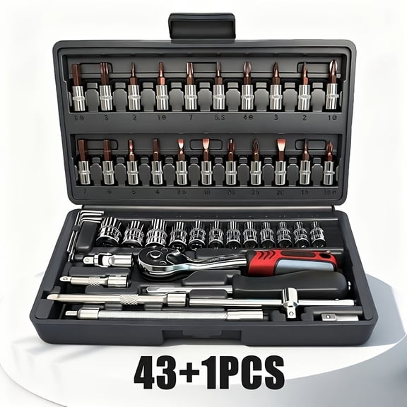 43 + 1/36/13pcs of Professional Repair Tools Kits, Heavy-Duty Socket Combination/ Replaceable Ratchet Wrench Set, Suitable for Manual Repairs - Including Durable Structure, Storage Box,