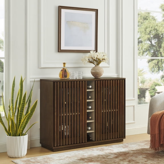 43.1'' Fluted Modern Sideboard Buffet Cabinet with Wine Glass Holder & Wine Rack