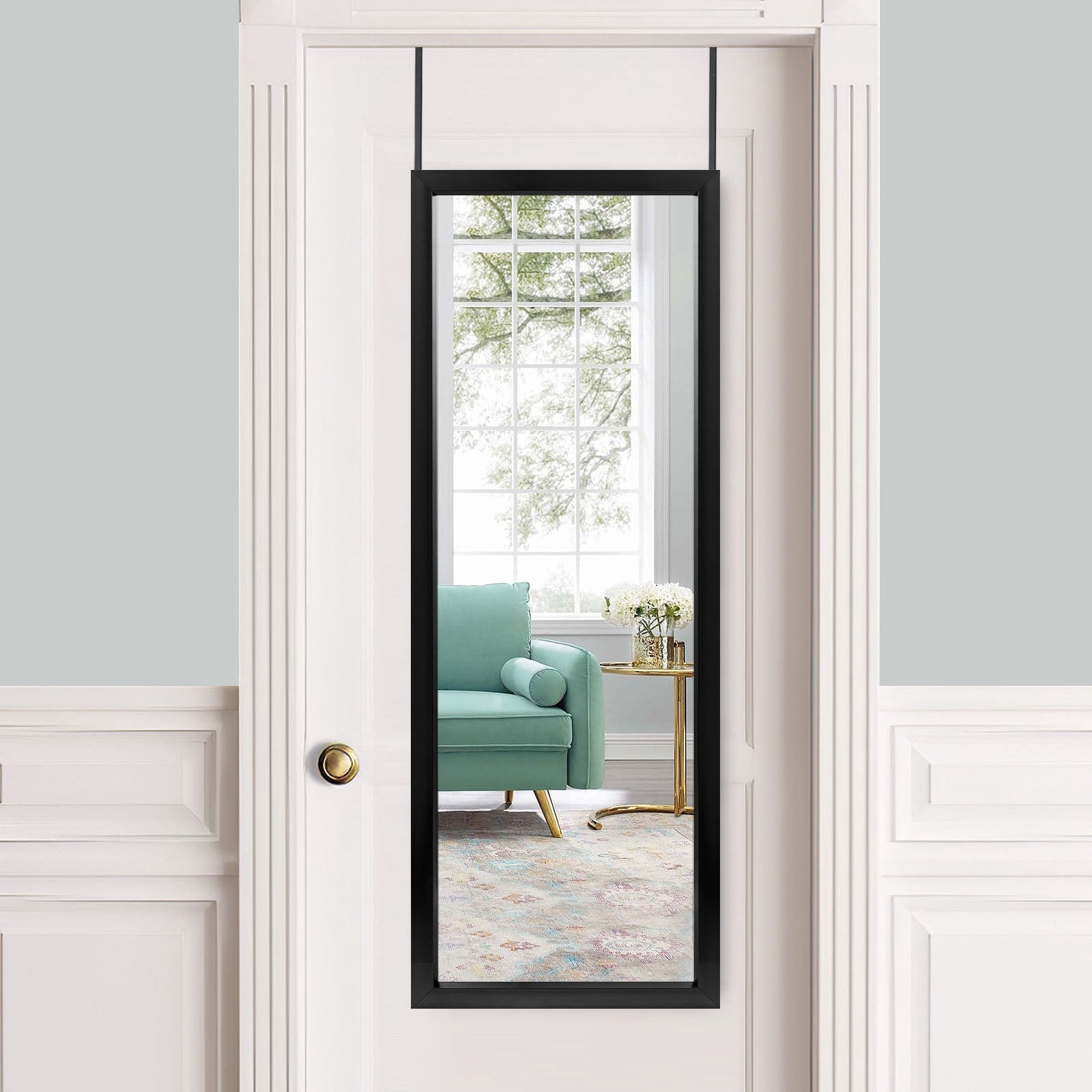 43"*16" Full Length Over The Door Mirror Hanging Mirror for Bedroom Dorm Room Black