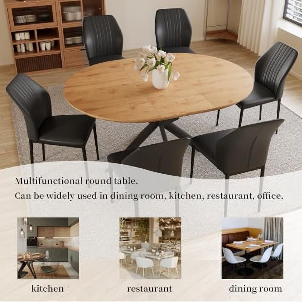 43.2"-59.1" Extendable Dining Table Set with Metal Legs, Wooden Round Kitchen Table for 4-6 ...