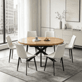 thumbnail image 1 of 43.2"-59.2" Extendable Round Dining Table Set for 4-6,7 Piece Round Kitchen Table Set with 6 Upholstered Chairs for Kitchen Living Room, Space Saving, 1 of 6