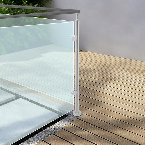 43.3"/110cm 316 Stainless Steel Glass Railing Post, Baluster with Glass Clamp & Rubbers, Top Base Handrail for Balcony Stairs Terrace Garden Fencing (Corner Post Silver)