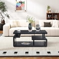 thumbnail image 1 of 43.3" 3-Tier Storage Coffee Table, Modern Wood Center Table with Stainless Steel Legs, Easy Assembly Living Room Office Apartment, Retro Wood Grain, 1 of 9