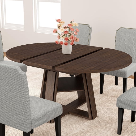43.3-59.06 Inch Extendable Dining Table for 4-8 People,Wooden Pedestal Base, Storage Shelf, Transformer, Round Table, Oval Table, for Space Saving, for Apartment, for Small Space