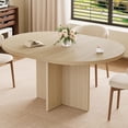thumbnail image 1 of 43.3"-59" Extendable Dining Table for 4-8, Round to Oval Kitchen Table with Hidden Storage & Sturdy Cross Base, Modern Dinner Table for Dining Room Living Room, Removable Leaves, Natural Wood, 1 of 9