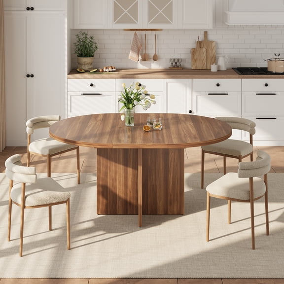 43.3''-59'' Extendable Dining Table for 4-8, Kitchen Table with Hidden Storage & Sturdy Cross Base, Dinner Table for Dining Room, Removable Leaves