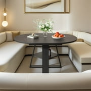 43.3-59 Extendable Round Dining Table for 4-8, Mid Century Modern Wooden Round Table with Removable Leaves Space Saving, for Kitchen Living Room