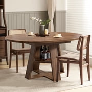 43.3-59 Extendable Round Dining Table for 4-8, Mid Century Modern Wooden Round Table with Removable Leaves Space Saving, for Kitchen Living Room