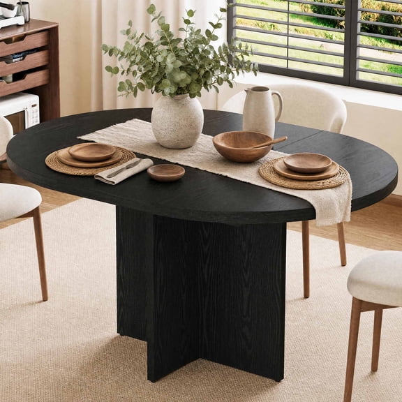 43.3''-59'' Extendable Round Dining Table for 4-8, Modern Kitchen Oval Dining Table with Removable Leaves, Dinner Table for Dining Room, Kitchen