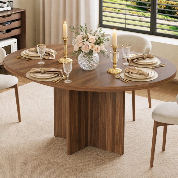43.3''-59'' Extendable Round Dining Table for 4-8, Modern Kitchen Oval Dining Table with Removable Leaves, Dinner Table for Dining Room, Kitchen