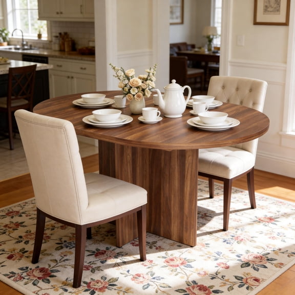 43.3''-59'' Extendable Round Dining Table for 4-8, Modern Kitchen Oval Dining Table with Removable Leaves, Dinner Table for Dining Room, Kitchen