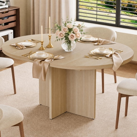 43.3''-59'' Extendable Round Dining Table for 4-8, Modern Kitchen Oval Dining Table with Removable Leaves, Dinner Table for Dining Room, Kitchen