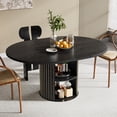 thumbnail image 1 of Fsbecl 43.3"-59" Extendable Wooden Round Dining Table for 4-6 with 2-Tier Storage Shelf, Black, 1 of 8